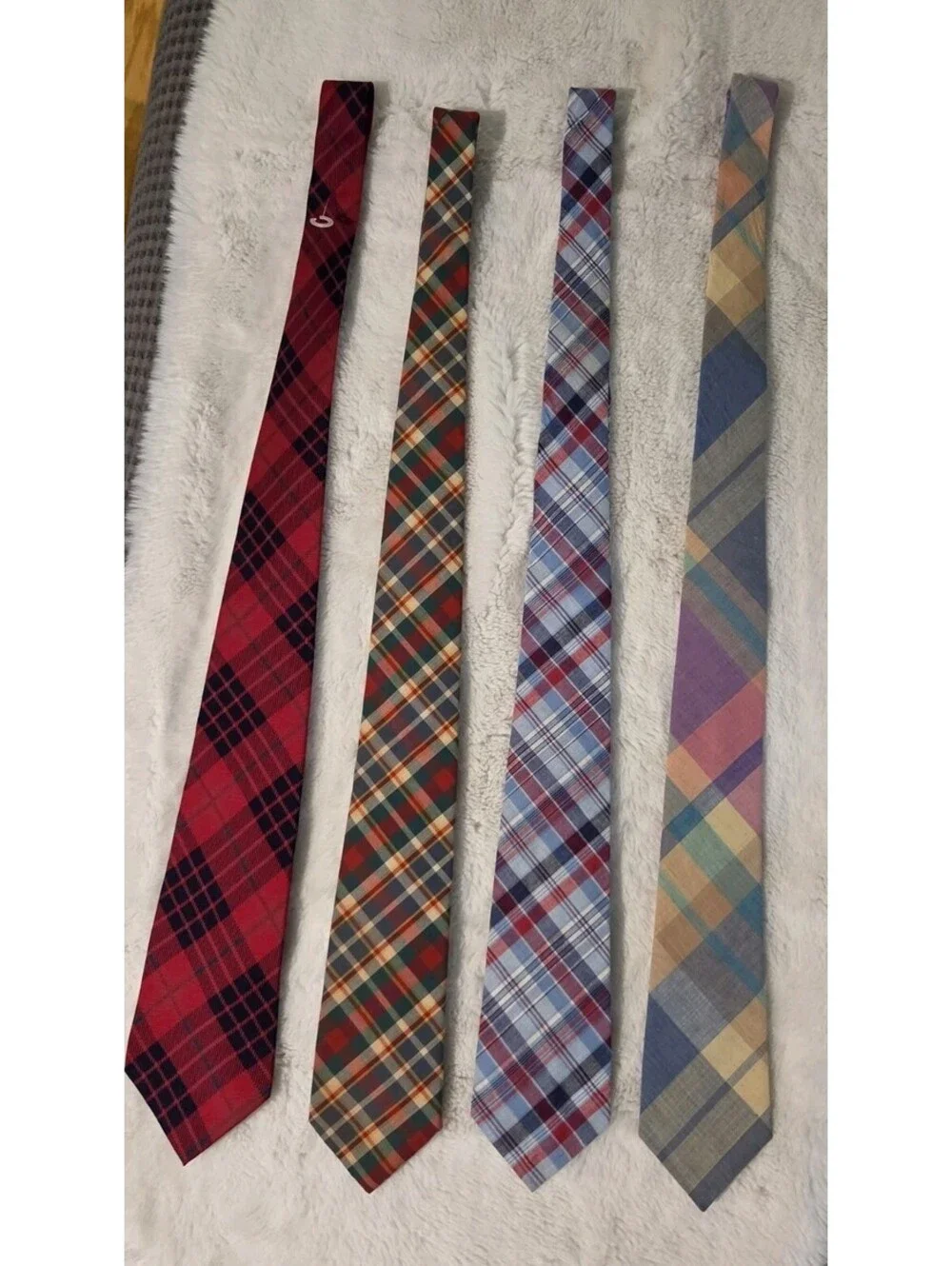 4 Vintage Madras Plaid Tartan Ties Red Blue Pink Yellow Tommy Hilfiger Britt